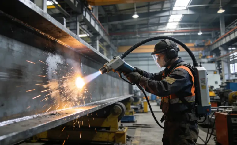 High productivity industrial laser cleaning on a large metal structure.