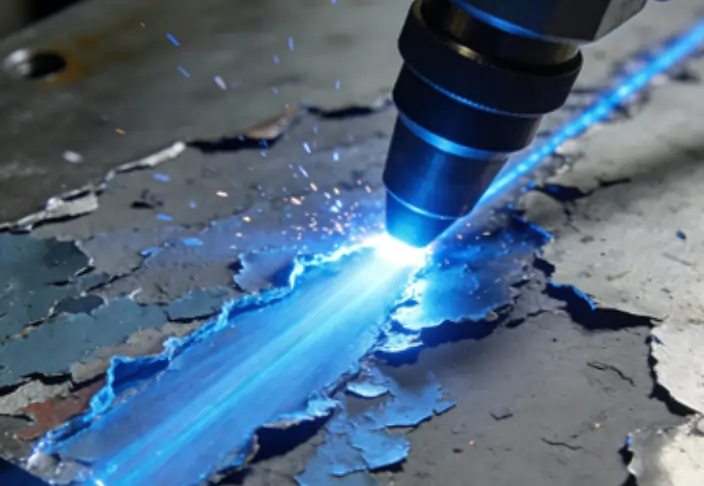 Precision laser removing thick paint layers without damaging the base material.