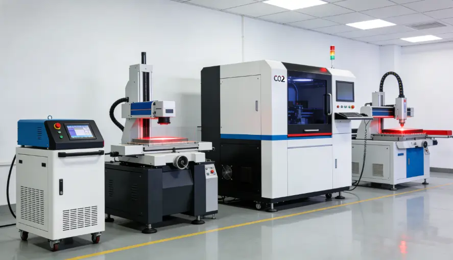 Different types of laser cleaning machines including fiber, pulsed, and CO2 lasers.