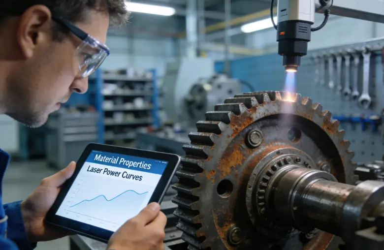 An engineer evaluating a rusty metal part to choose the optimal laser cleaning machine and settings.
