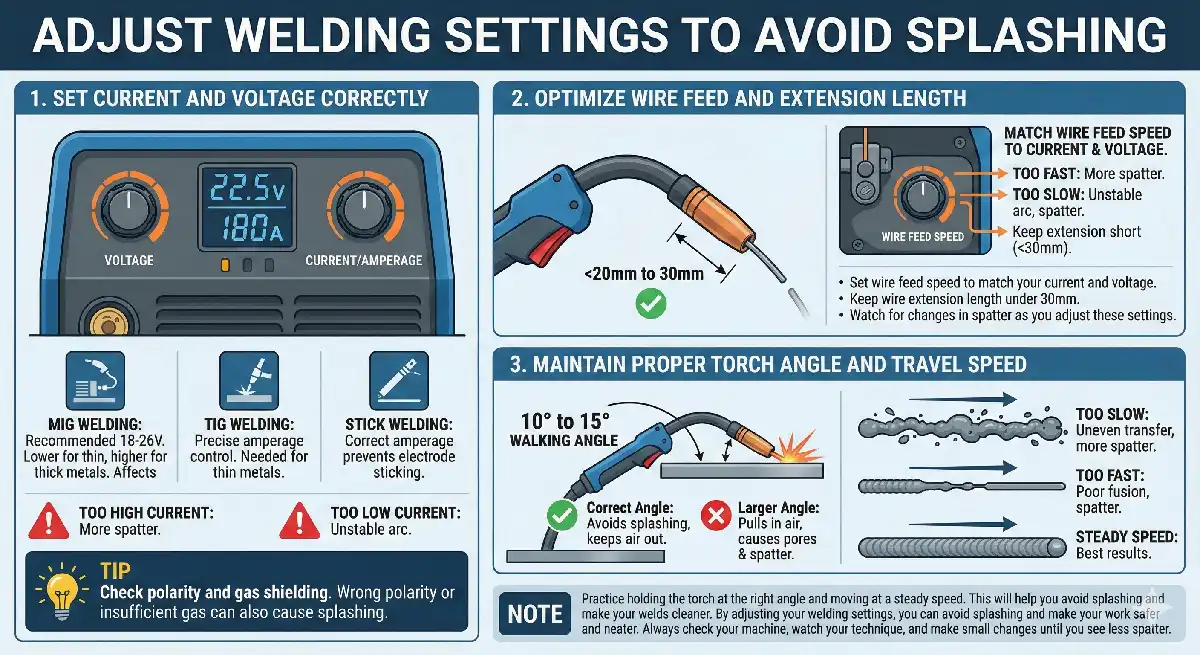 Adjust Welding Settings to Avoid Splashing