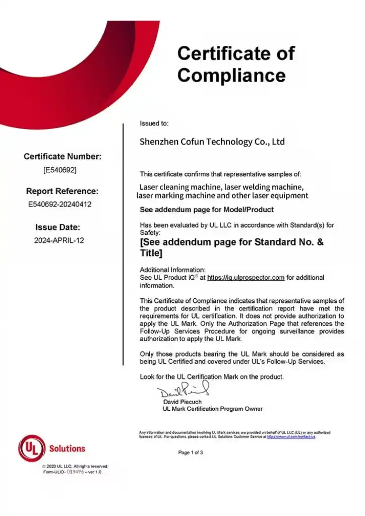 ISO 9001 20W Laser Marking Machine