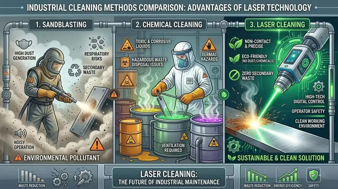 Laser Cleaning vs Sandblasting vs Chemical Cleaning