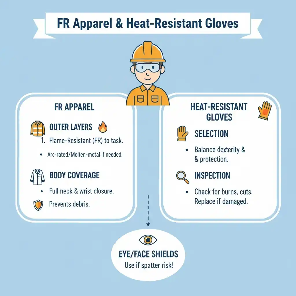 FR apparel and heat-resistant gloves