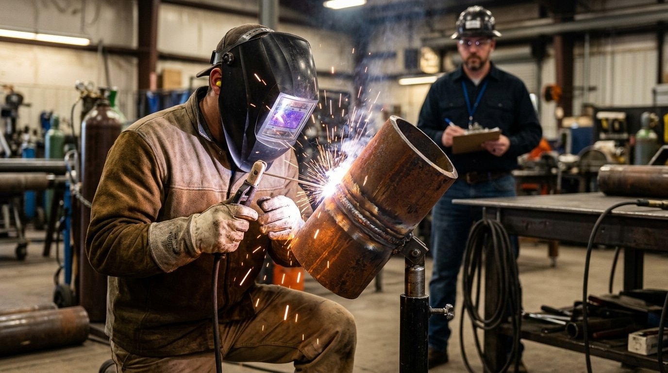 Traditional welding result with more spatter and finishing work