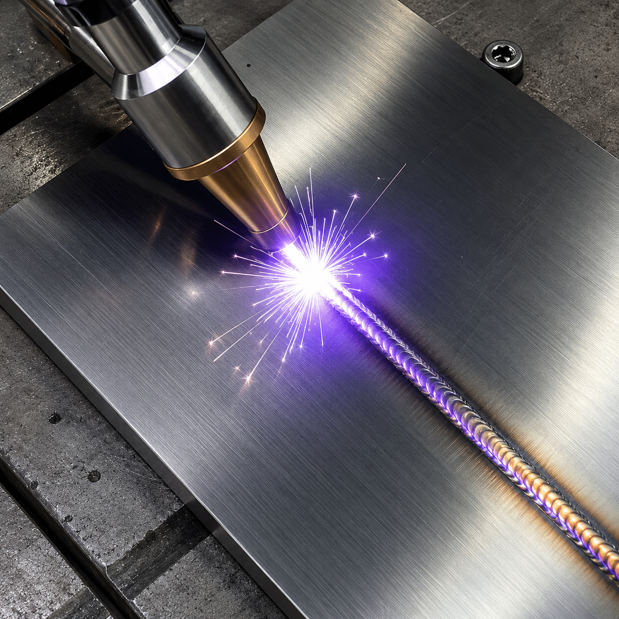 Air-cooled laser welder in compact workshop for sheet metal welding