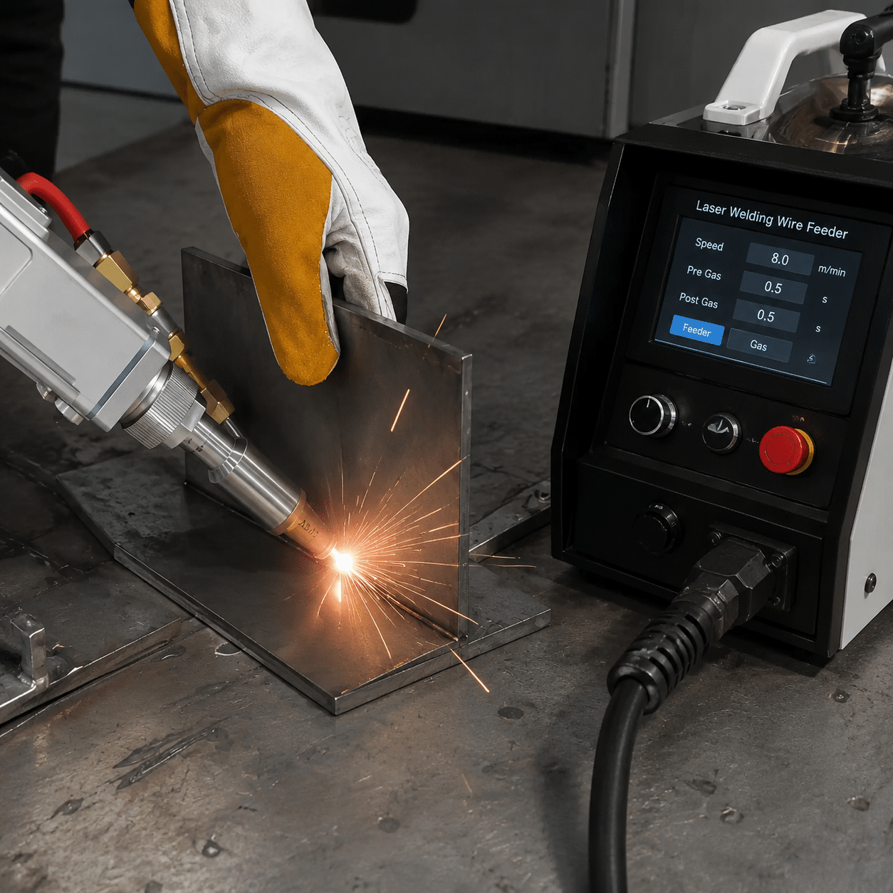 Laser welding joint fit up and wire feeder setup
