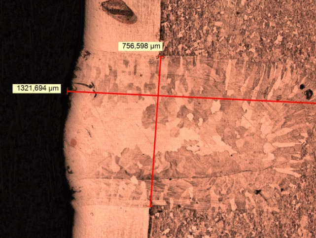 Copper laser welding porosity defect cross section