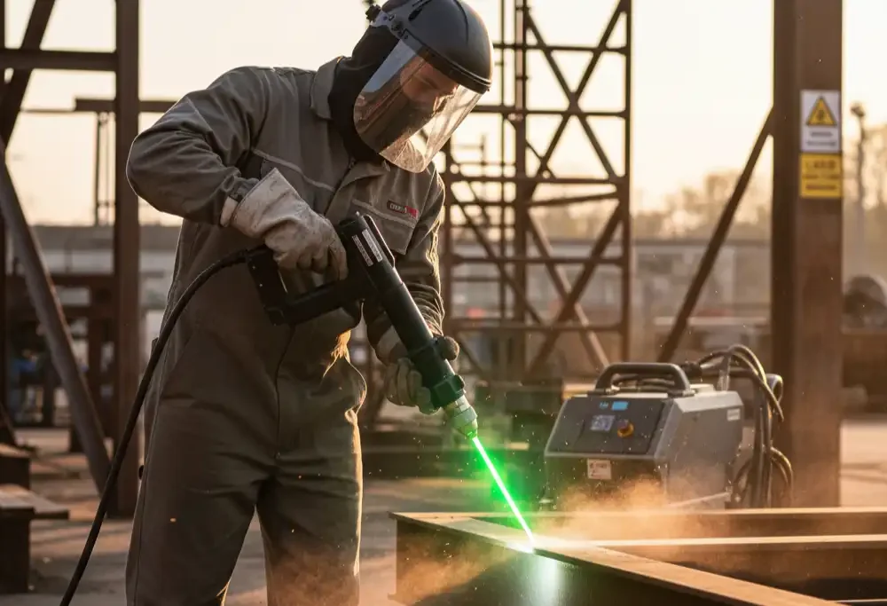 What should be noted when using a laser cleaning machine outdoors