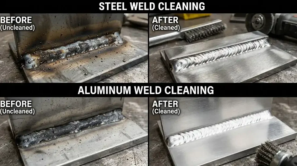 Steel and Aluminum Weld Cleaning Before vs. After