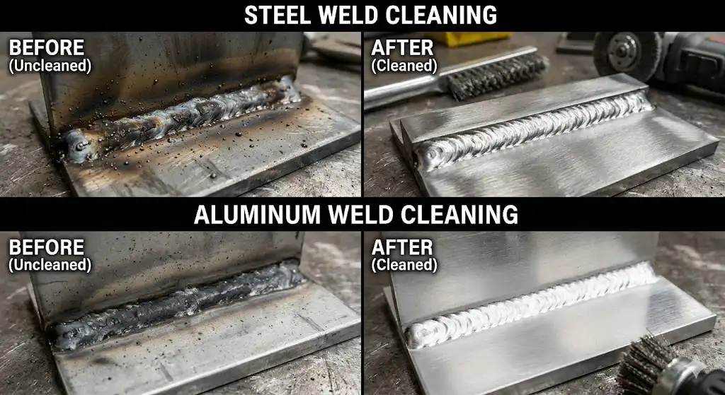 Steel and Aluminum Weld Cleaning Before vs. After