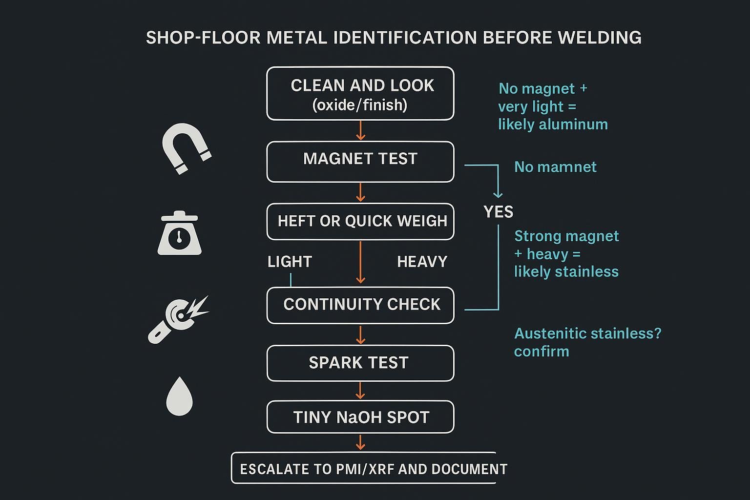 Decision mini-tree for distinguishing aluminum from stainless steel before welding