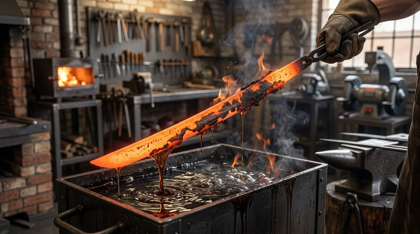 1060 carbon steel blade oil quenching with clay hamon coating