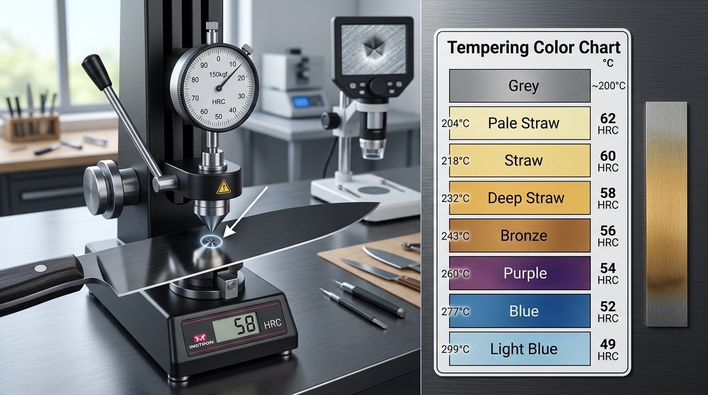 1060 carbon steel HRC hardness testing after oil quench and tempering