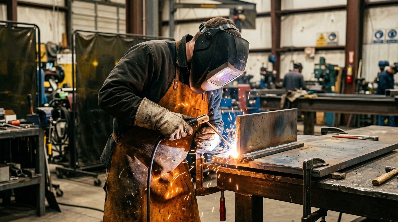 leather welding apron over FR jacket meeting welding PPE requirements checklist standards