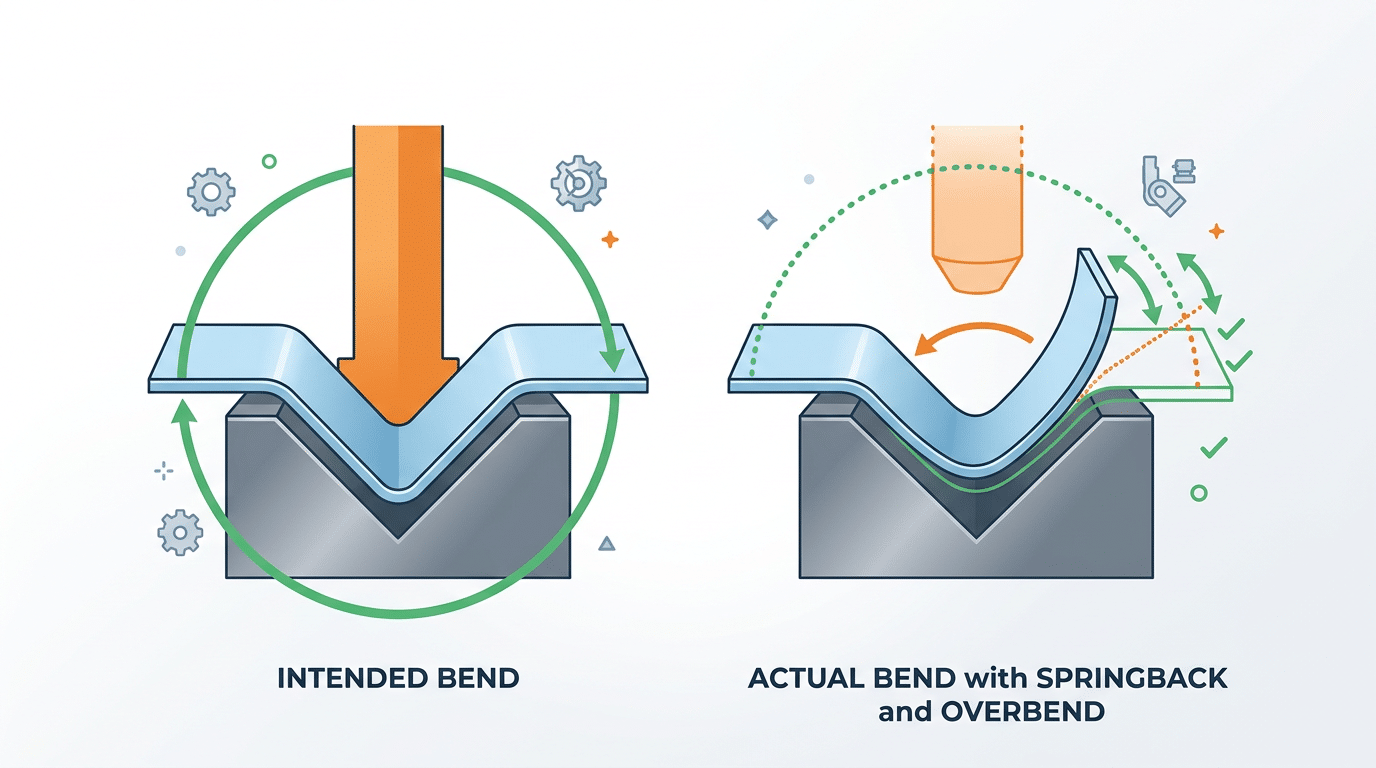 Springback compensation diagram showing common sheet metal design mistakes in bend angle calculation