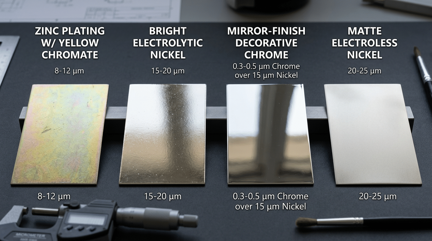 Comparison of zinc nickel chrome and electroless nickel plating on sheet metal samples