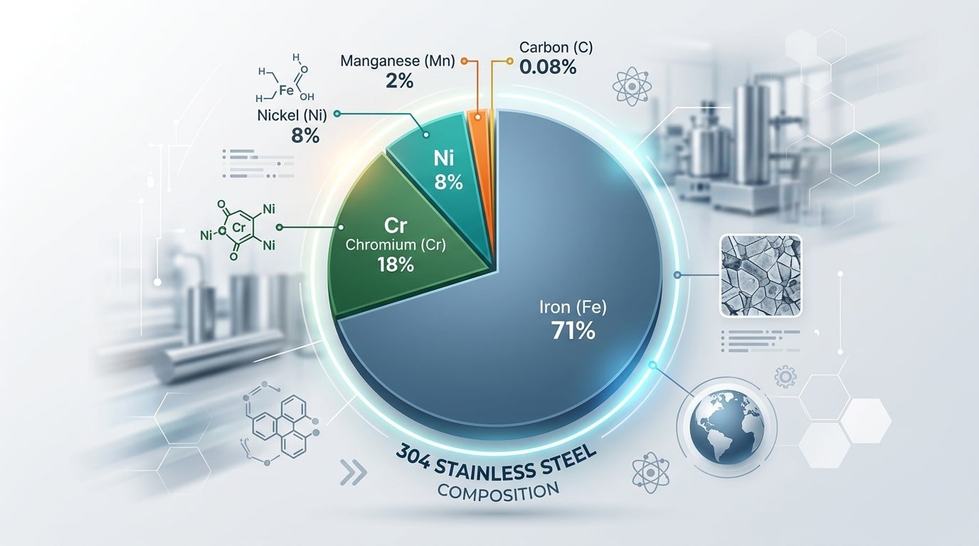 304 stainless steel chemical composition percentage breakdown chart
