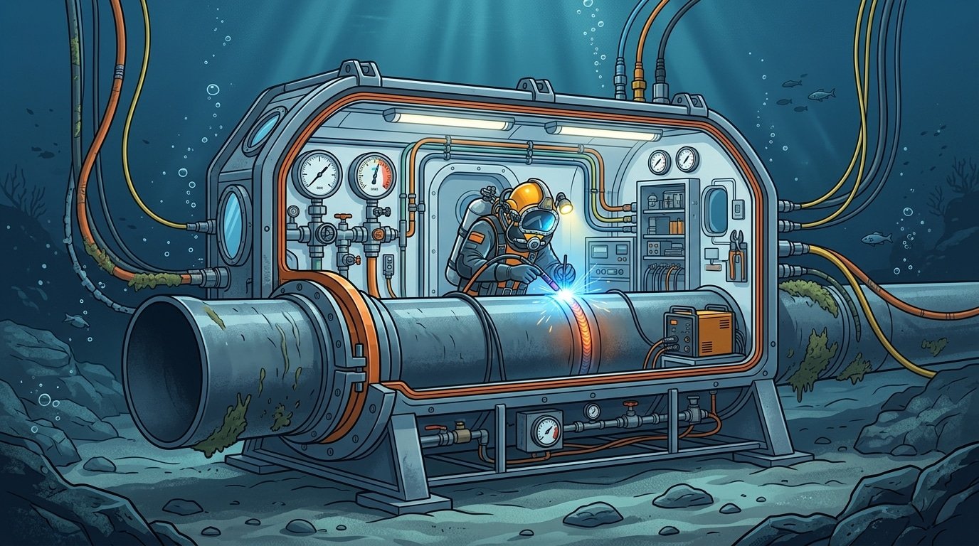 hyperbaric chamber underwater welding techniques for deep pipeline joints