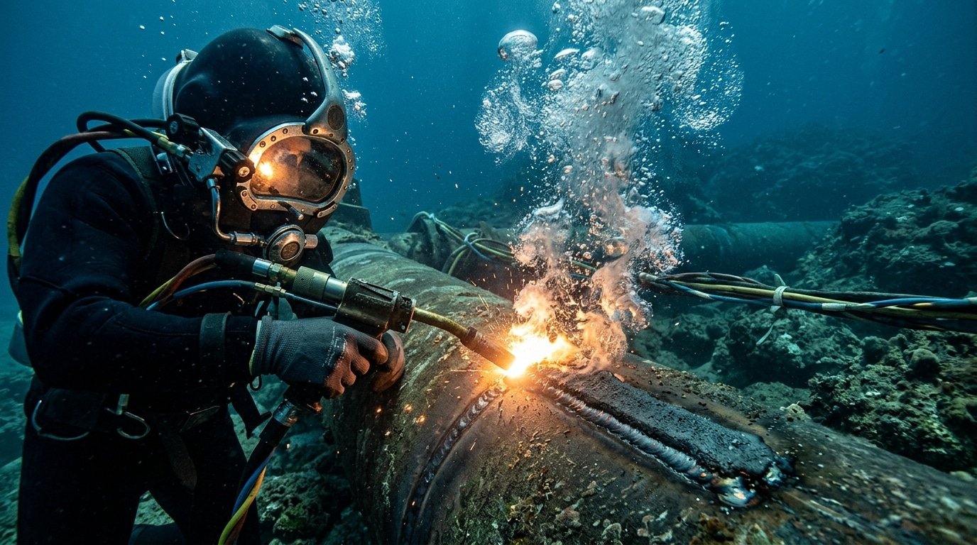 flux-cored arc welding underwater welding techniques on offshore pipeline