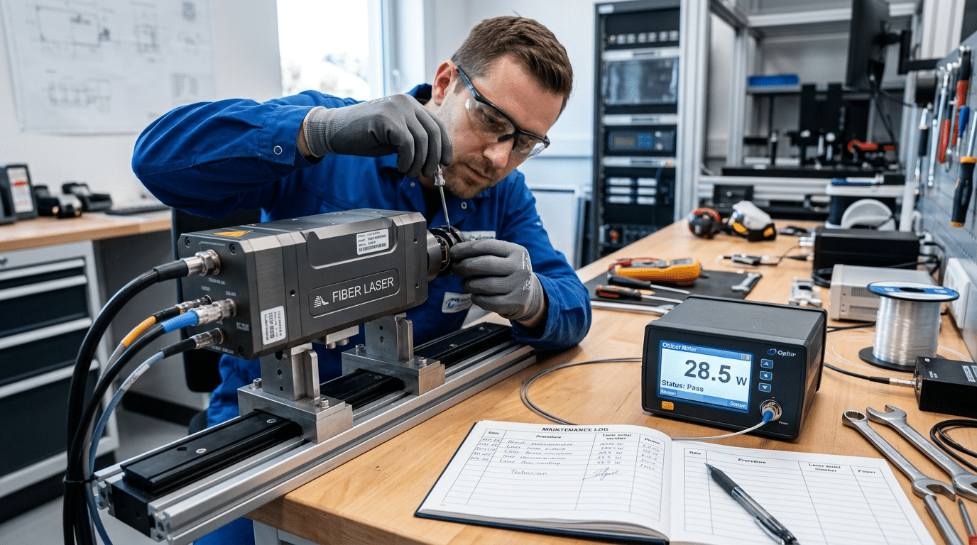CW laser cleaner routine maintenance optical alignment check with power meter