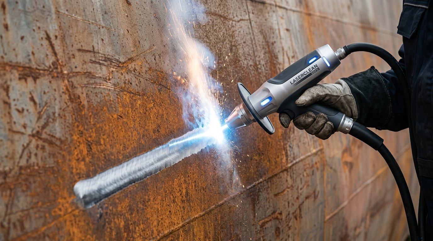 fiber laser cleaning technology removing rust from steel hull plate via ablation