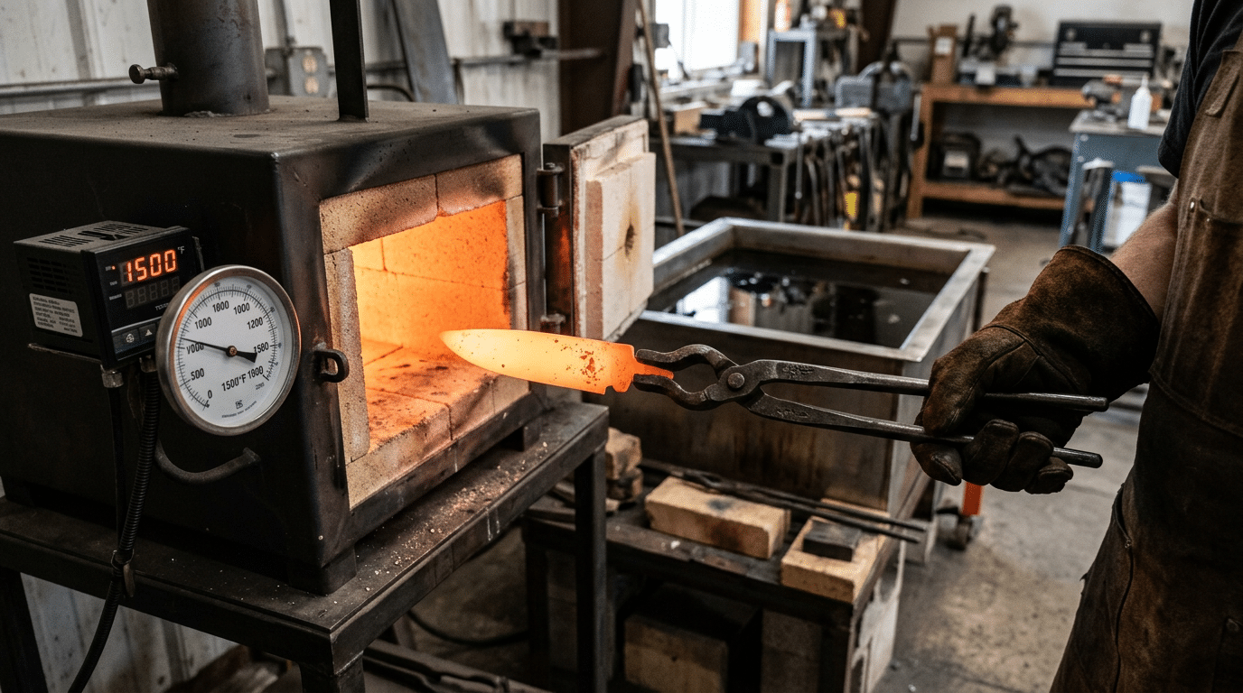 52100 steel heat treatment process showing austenitizing at 1500F before oil quench