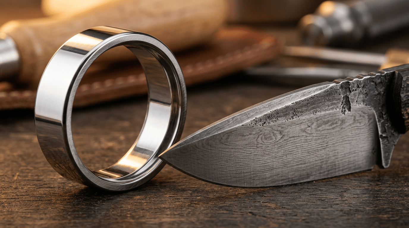 52100 steel bearing race and forged knife blade comparison