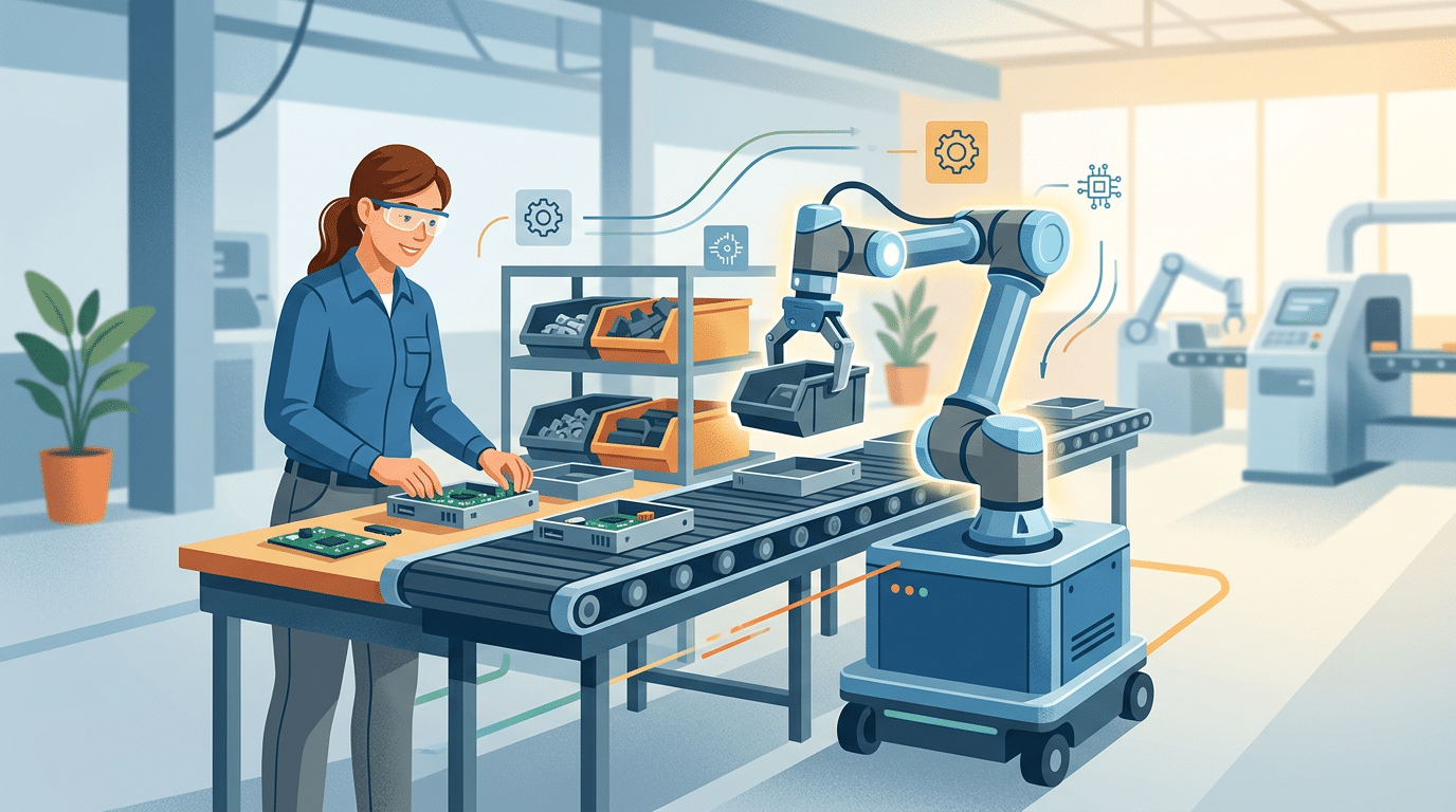 cobot working alongside human without safety fencing demonstrating enhanced worker safety