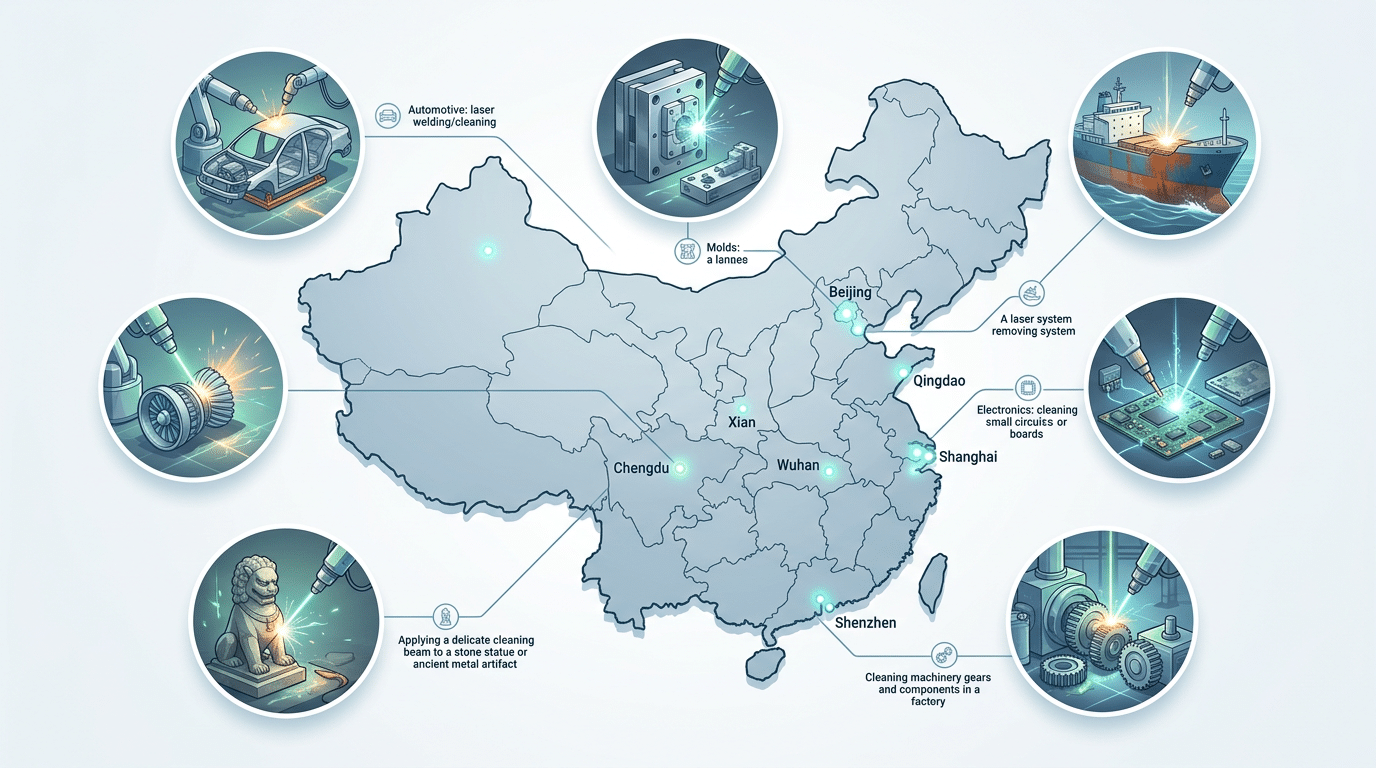 China factory map showing pulse laser cleaner manufacturers and their specializations for direct buyers