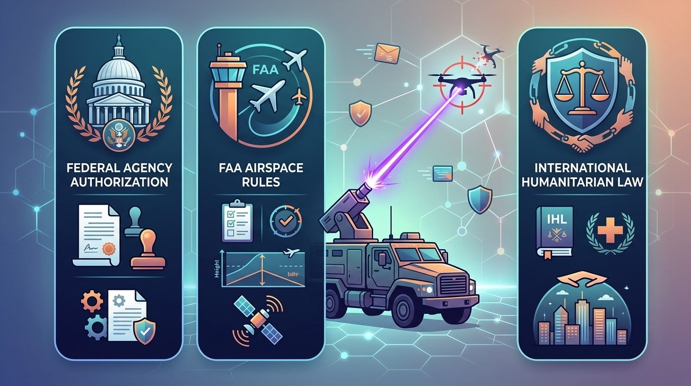 Legal framework showing whether laser anti drone weapons are legal under U.S. and international law