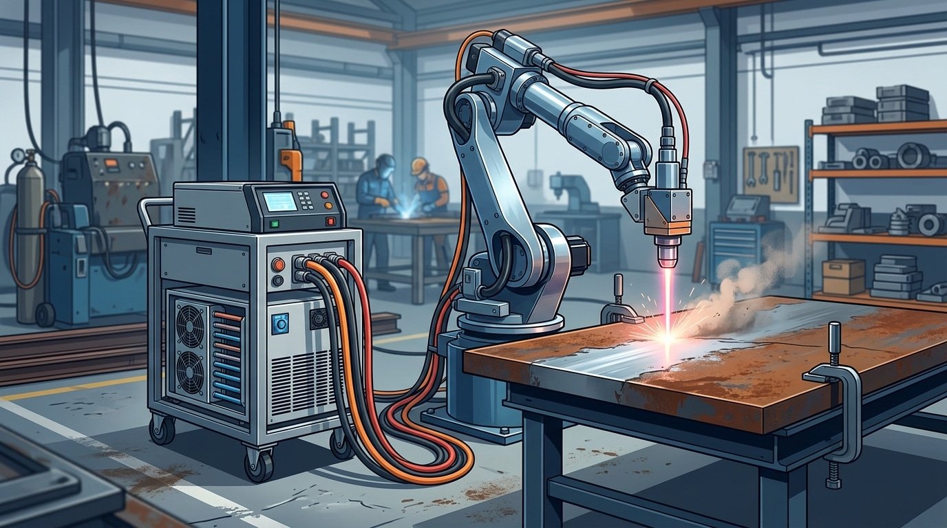 500W pulse laser cleaner with water cooling system and robotic arm integration for industrial rust removal