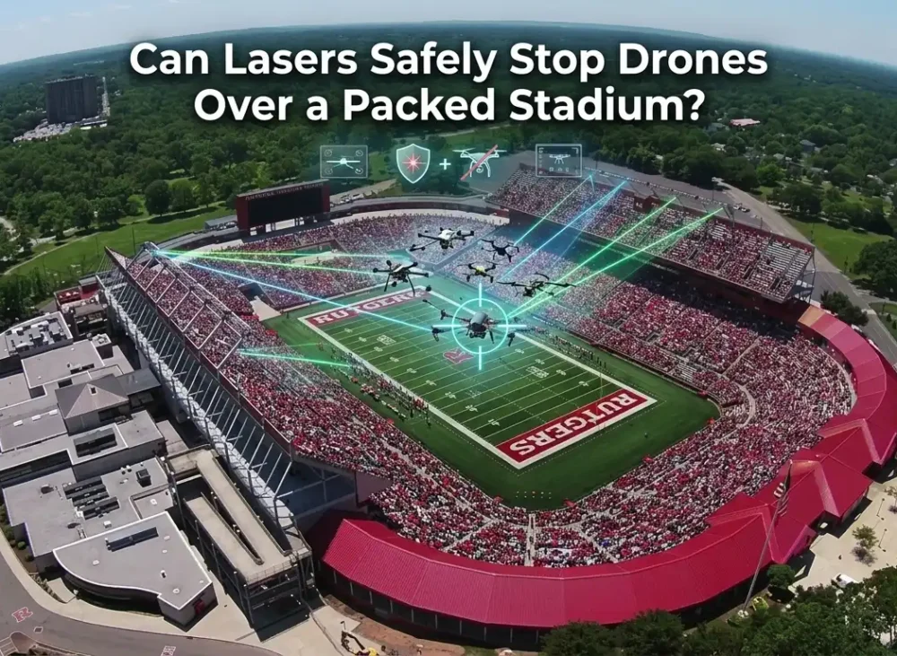 Can Lasers Safely Stop Drones Over a Packed Stadium