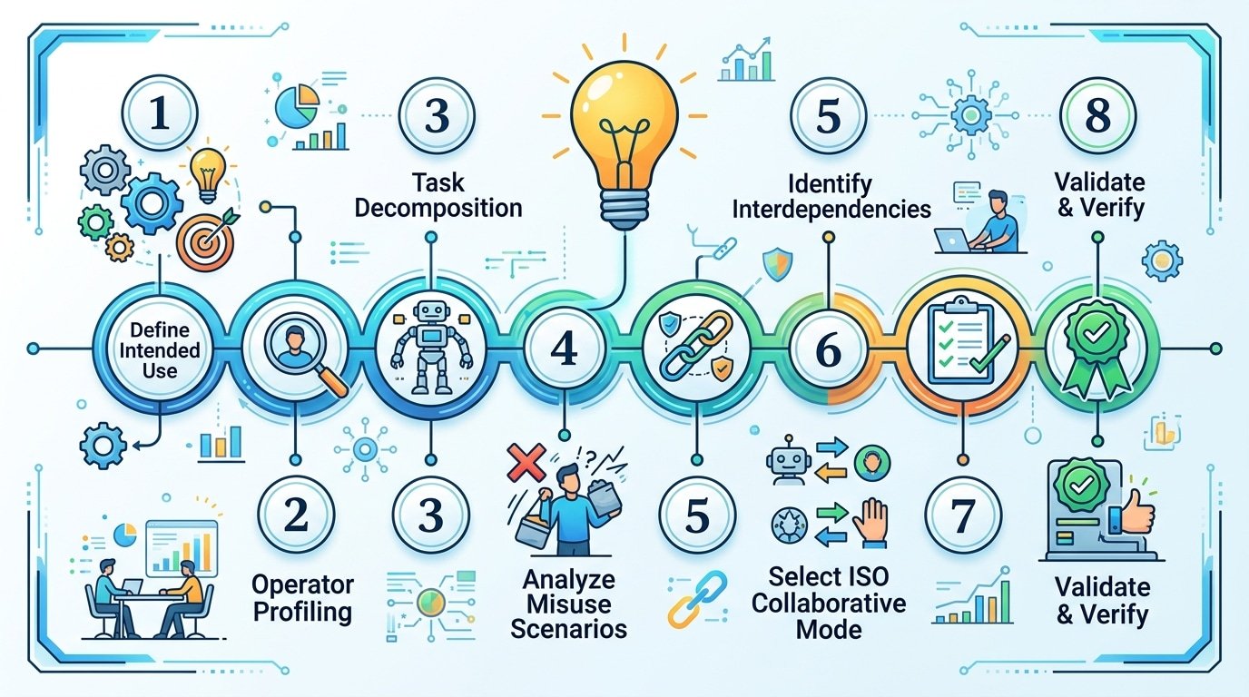 Cobot risk assessment checklist points 1 through 8 covering application and task analysis before deployment