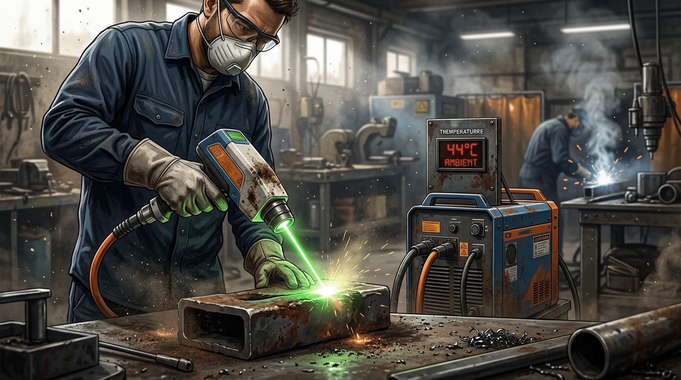 Real-world factors that shorten laser cleaning machine lifespan including dust and heat exposure