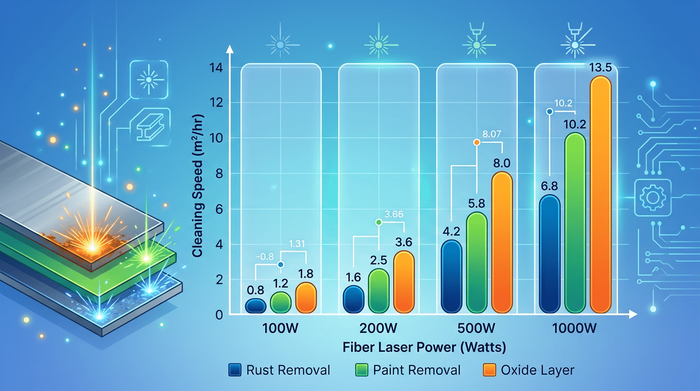 fiber laser cleaner wattage cleaning speed comparison chart for rust and paint removal