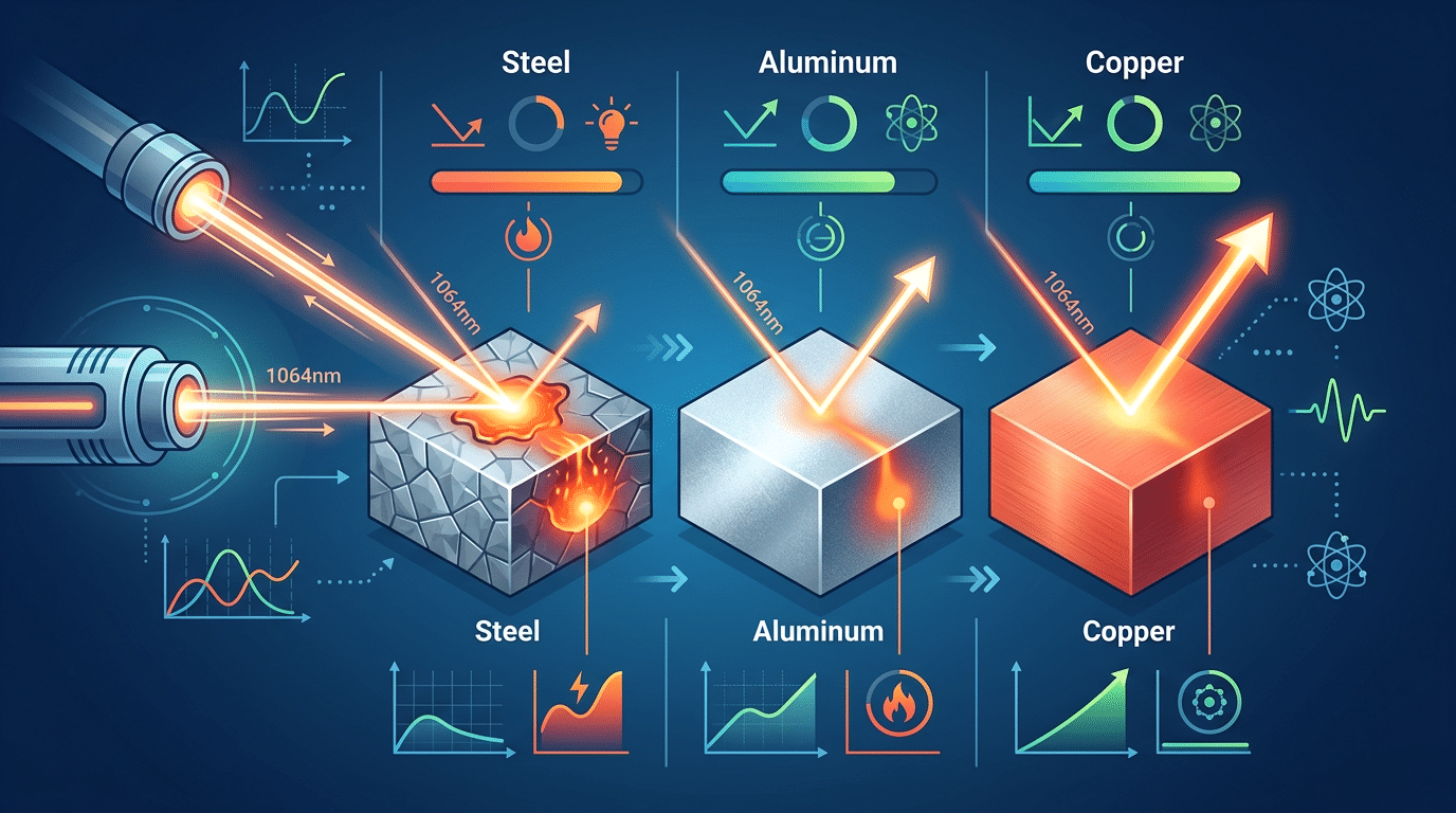 fiber laser cleaner wavelength absorption comparison across steel aluminum and copper substrates