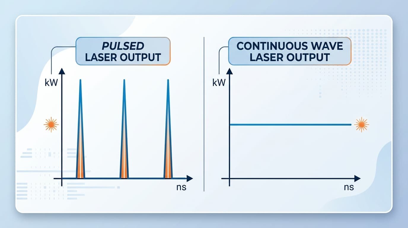 pulsed vs continuous wave fiber laser power output comparison diagram