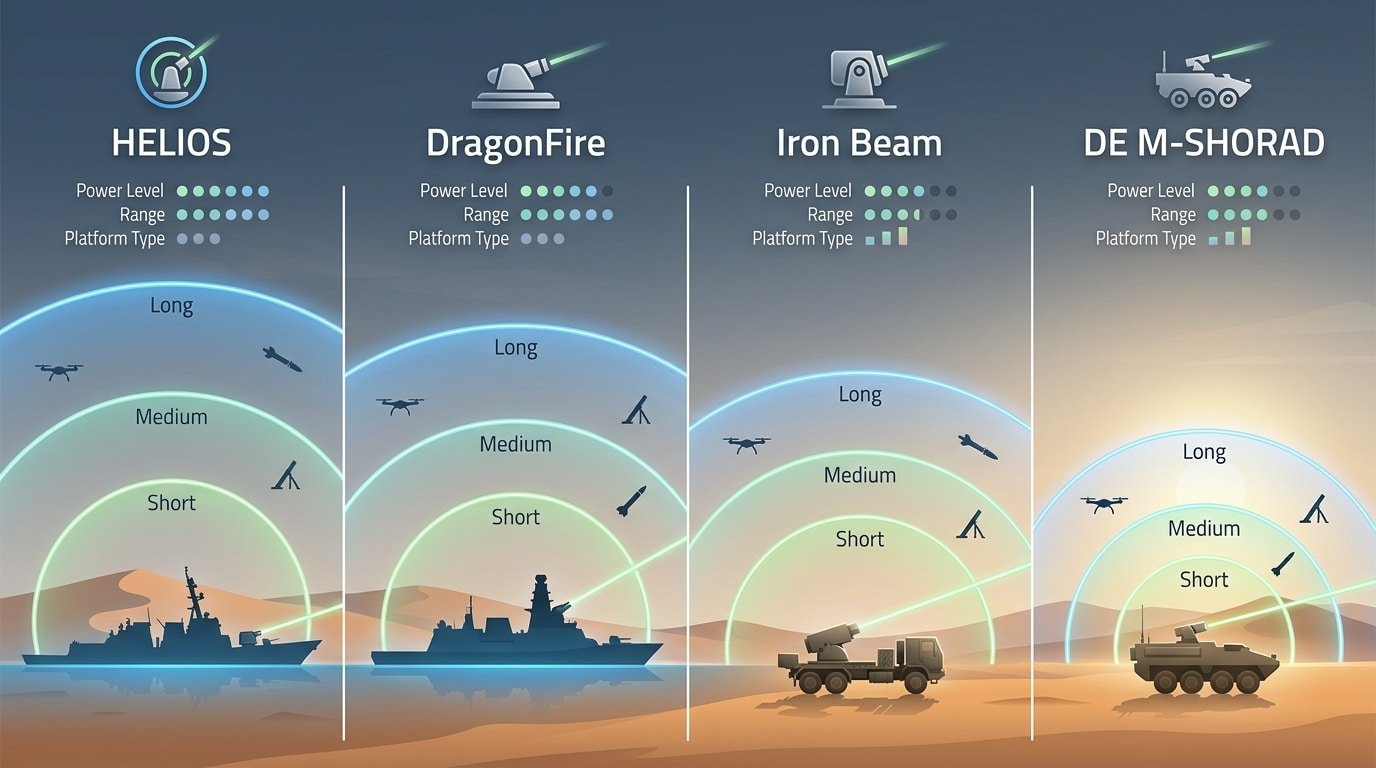 Effective range of laser anti drone weapons comparison chart across major fielded systems