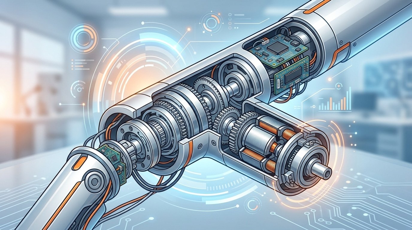 cobot price range cost drivers showing internal components like harmonic drives and torque sensors