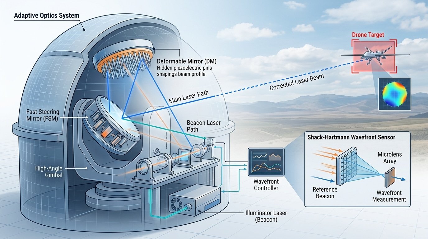 How a laser defense system works with adaptive optics and deformable mirror beam control