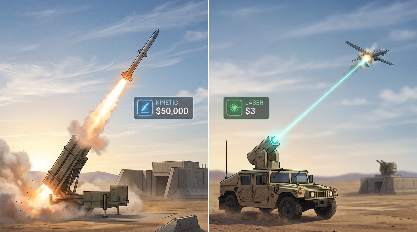 How a laser defense system works compared to kinetic interceptor cost per shot