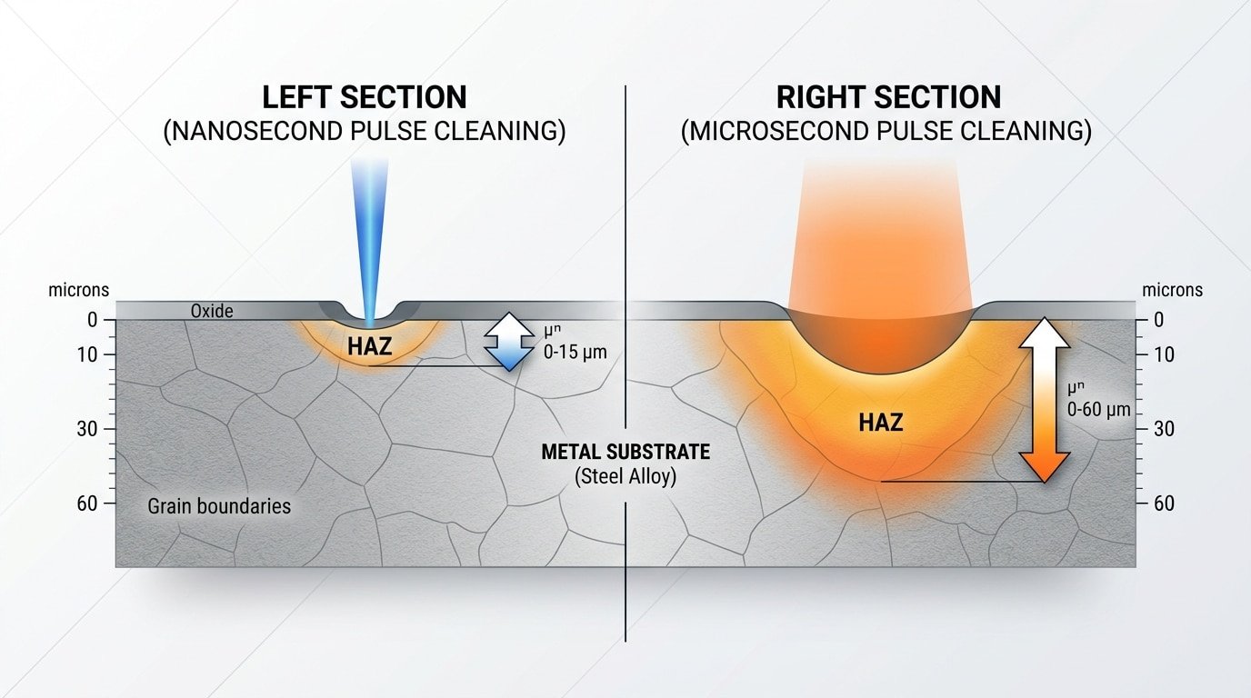 Nanosecond vs microsecond pulse width heat-affected zone comparison for pulse laser cleaner selection
