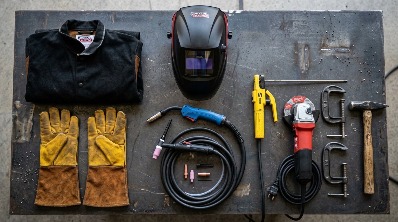 Essential welding tools and PPE showing what welders do to work safely