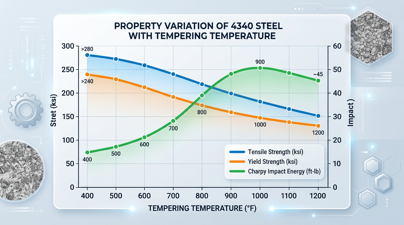 4340 carbon steel mechanical properties vs tempering temperature