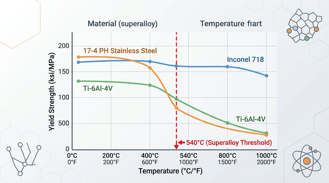 superalloy strength retention compared to stainless steel and titanium above 540°C