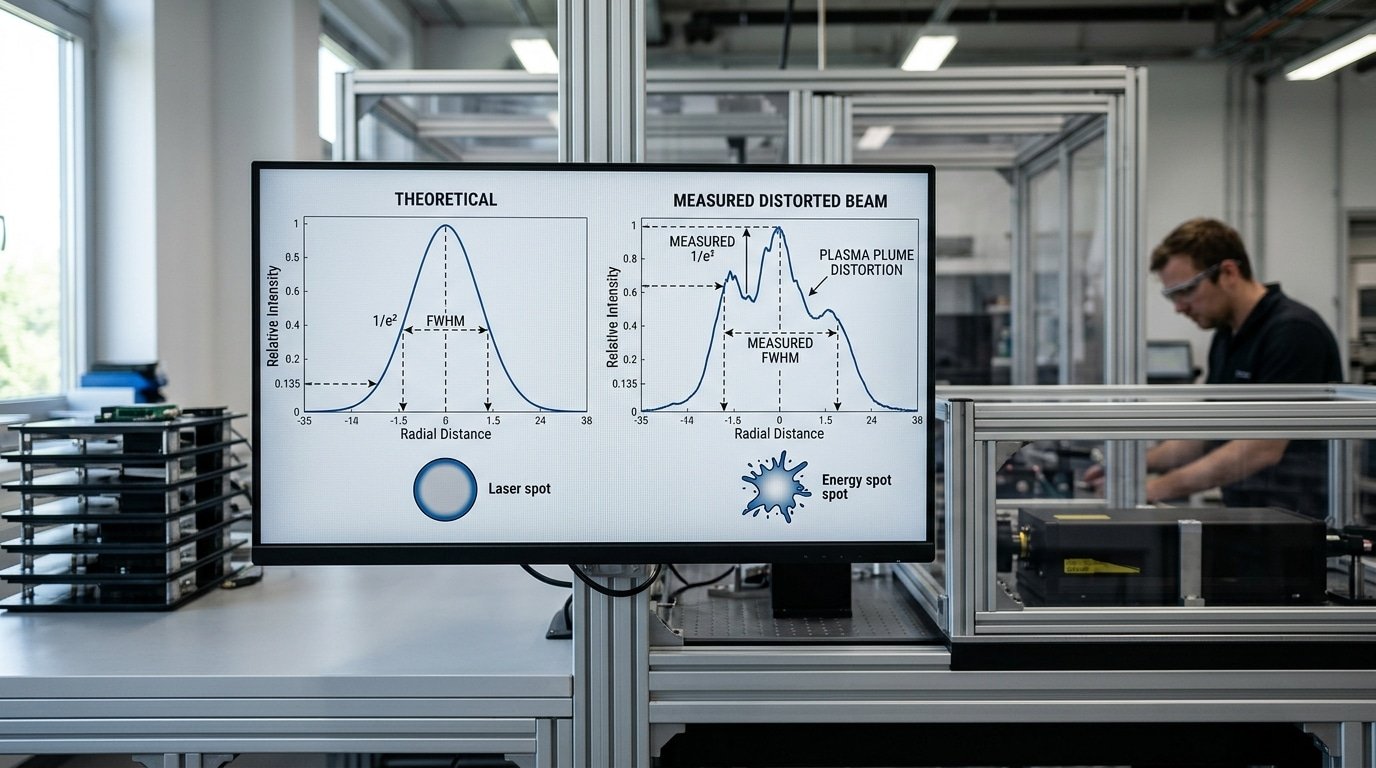 laser spot diameter measurement comparing theoretical and real welding beam profile