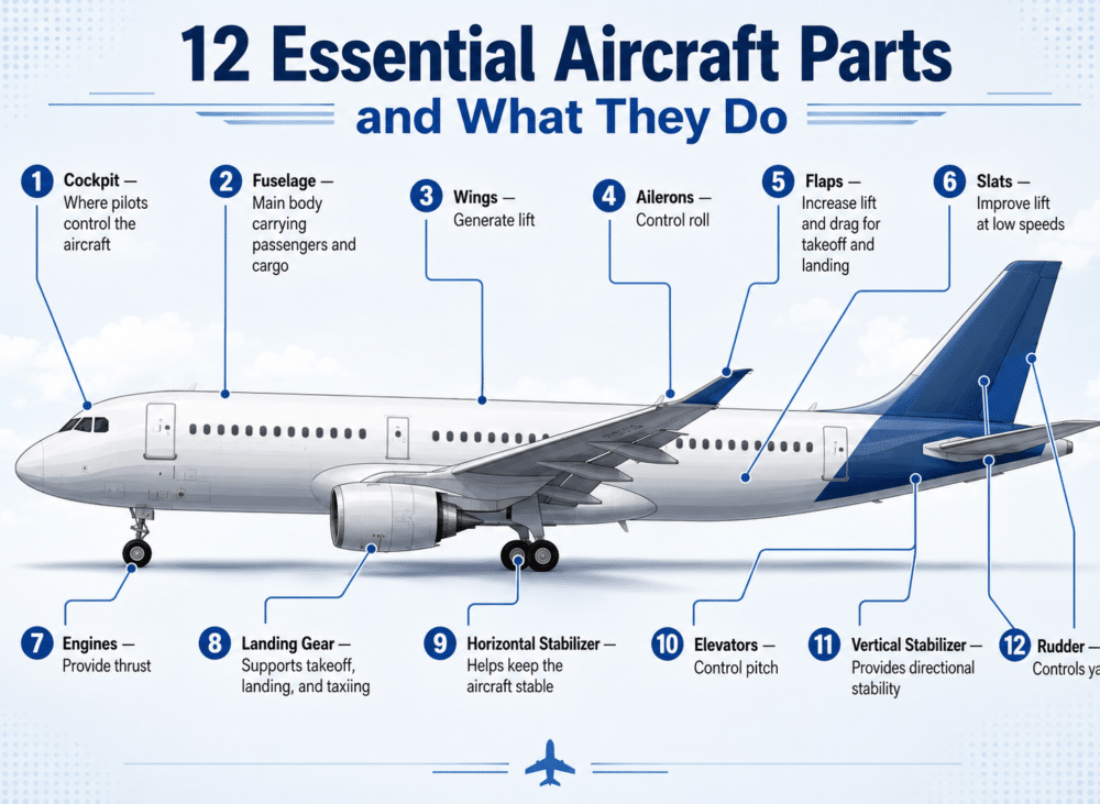 12 essential aircraft parts and what they do