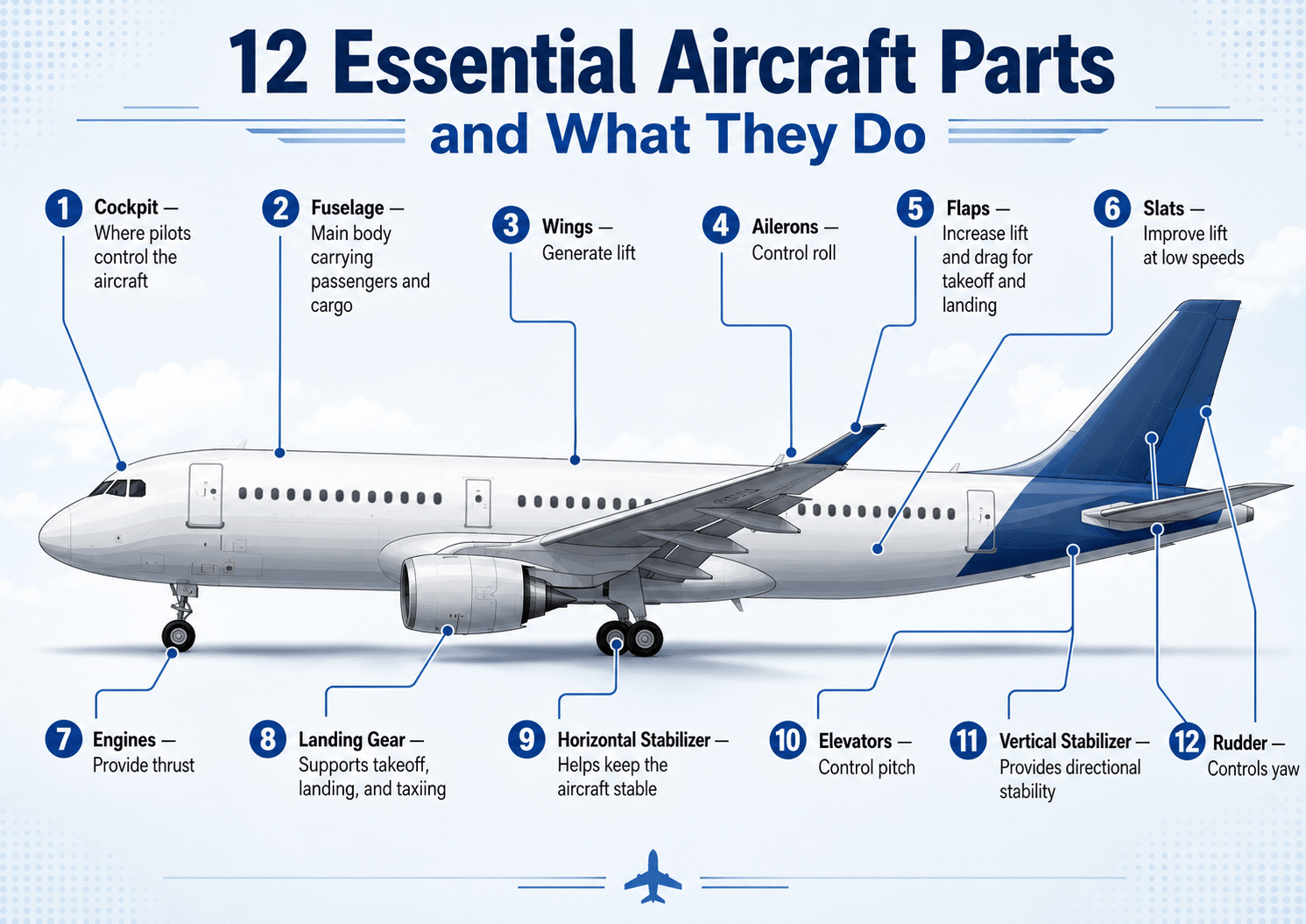 12 essential aircraft parts and what they do