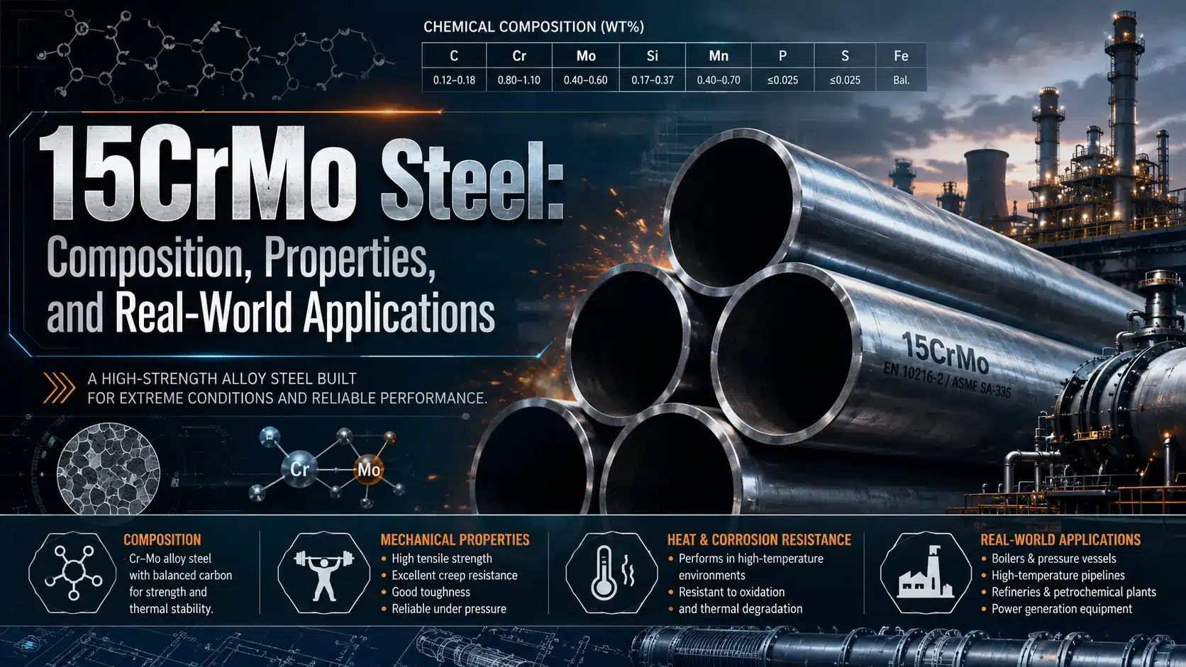 15CrMo Steel Composition, Properties, and Real-World Applications